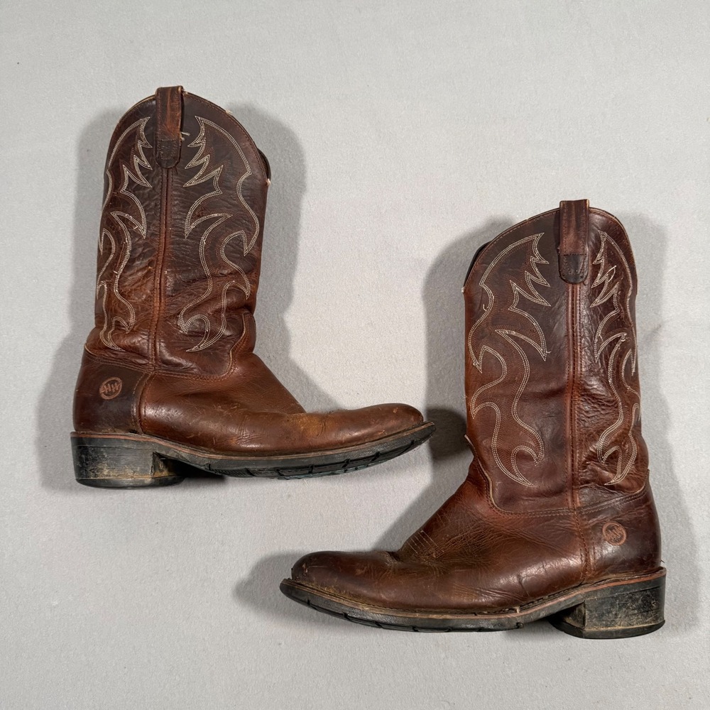 Double H Mens Brown Leather Western Cowboy Boots Round Toe Size 13 E Wide